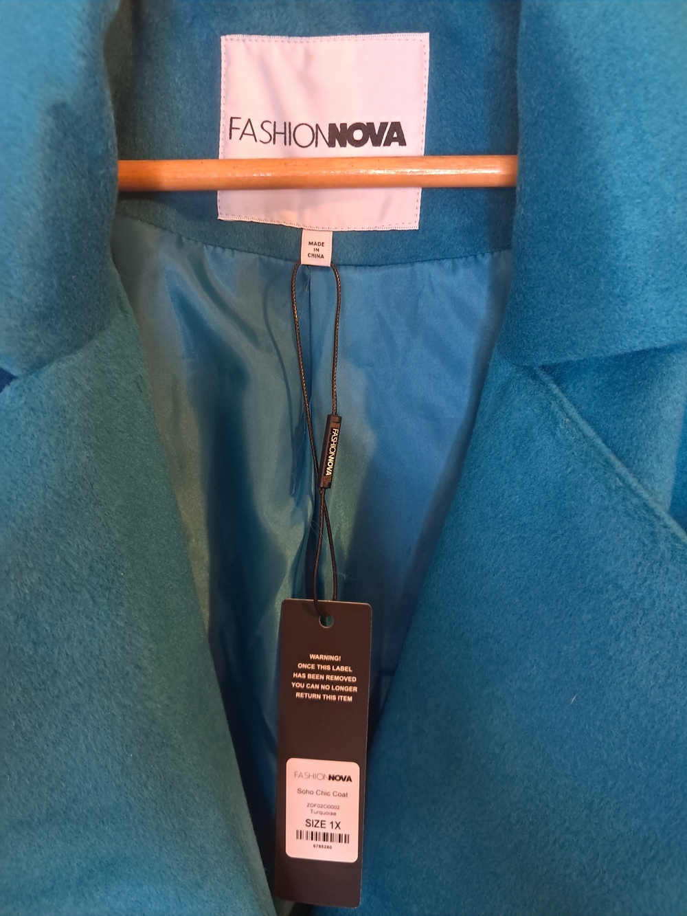 NWT Fashion Nova Soho Chic Coat Long Turquoise Belted 1X - Picture 3 of 9